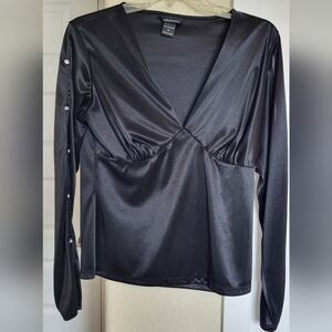 Moda International Black Satin Blouse